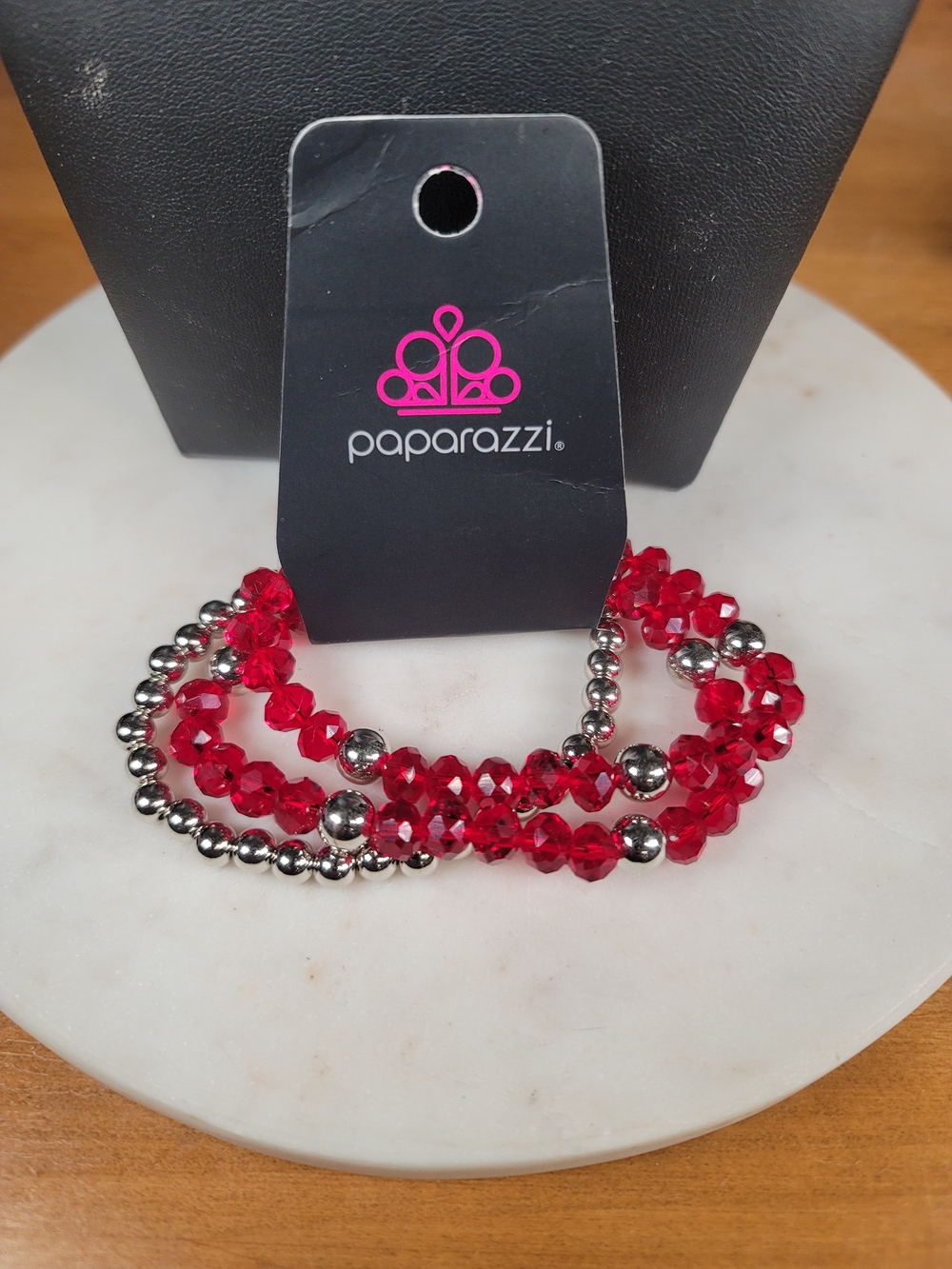 Paparazzi Red Crystal & Silver Bead Stretch Bracelet Set